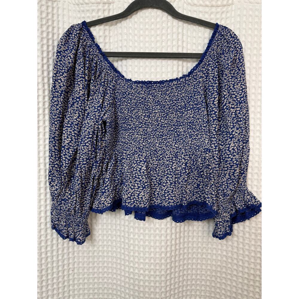 NWT Free People Brittnee Blue White Floral Cropped Flowy Top Sz Small N - Picture 6 of 6